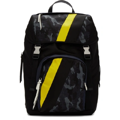 Prada Black Camo Technical Fabric Backpack In Blue/camouflage