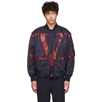 Valentino Vlogo Bomber Jacket In Navy/ Red