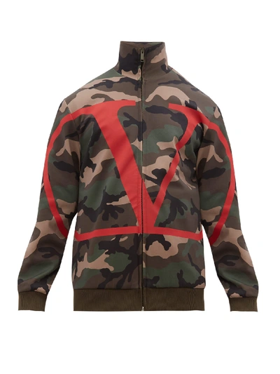Valentino V-logo And Camouflage-printed Jacket In Red