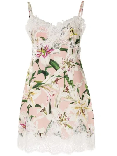 Dolce & Gabbana Lily Print Slip Dress In Pink
