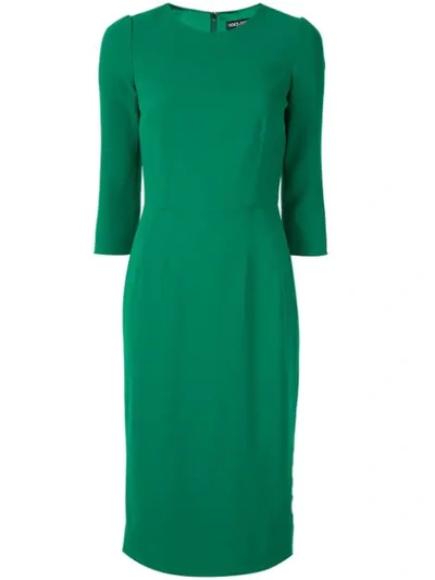 Dolce & Gabbana 3/4-sleeve Cady Knee Dress In Green