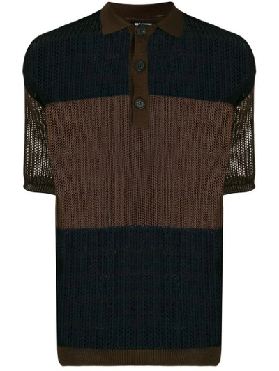 Raf Simons Mesh Knit Polo Shirt In Brown