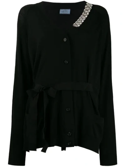 Prada Crystal-embellished Cardigan In Black