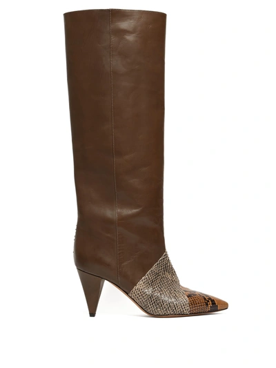Isabel Marant Laomi Snake-effect Leather Knee-high Boots In Brown