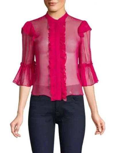 Alice And Olivia Odele Trumpet Sleeve Blouse In Raspberry
