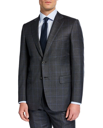 Brioni Men's Windowpane Two-piece Wool Suit In Gray/blue