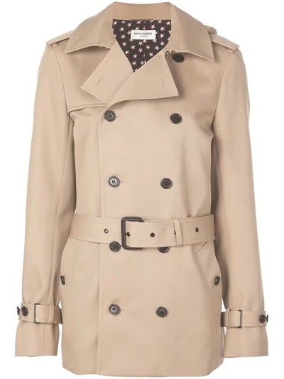 Saint Laurent Beige Tech Fabric Trench Coat