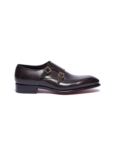 Santoni 'carter' Double Monk Strap Leather Loafers In Charcoal Grey