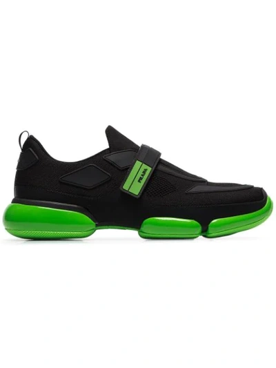 Prada Black Cloudbust Contrast Sole Velcro Sneakers In Black / Green Fluo