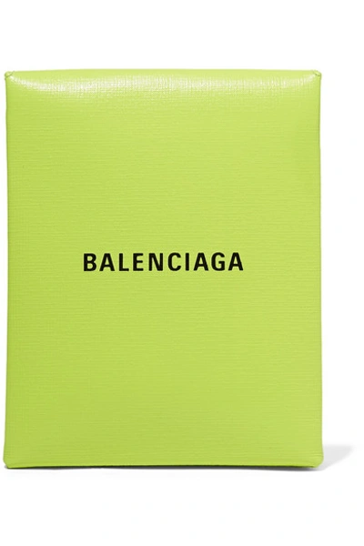 Balenciaga 'shopping' Logo Print Neon Leather Envelope Clutch In Green