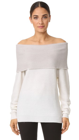 Maiyet Cashmere Exposed Shoulder Sweater In Ivory/light Grey | ModeSens