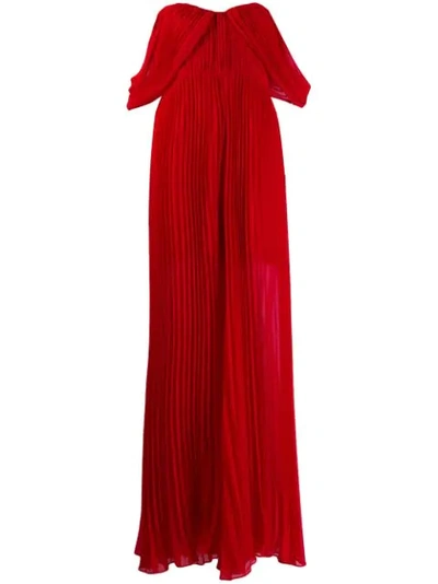 Self-portrait Pleated Off The Shoulder Jumpsuit In Red