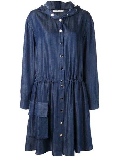 Tibi Flap Pocket Snap Button Hooded Tencel Anorak Dress In Blue