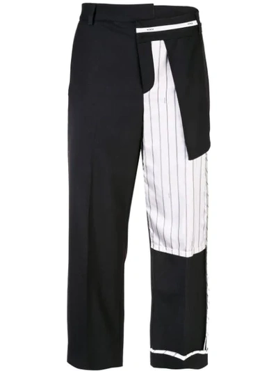 Monse Pinstripe Panel Staggered Inside-out Wool Suiting Pants In Black