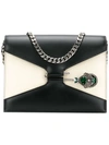 Alexander Mcqueen Pin Swarovski Crystal-embellished Two-tone Leather Shoulder Bag In Black