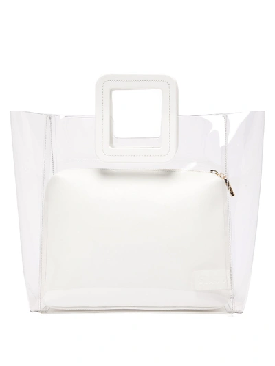 Staud 'shirley' Mini Croc Embossed Leather Handle Pvc Tote In White