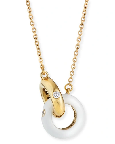 Adolfo Courrier 18k Gold Diamond & White Enamel Necklace