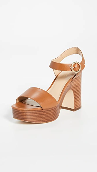 Michael Michael Kors Fiona Leather Block-heel Platform Sandals In Acorn