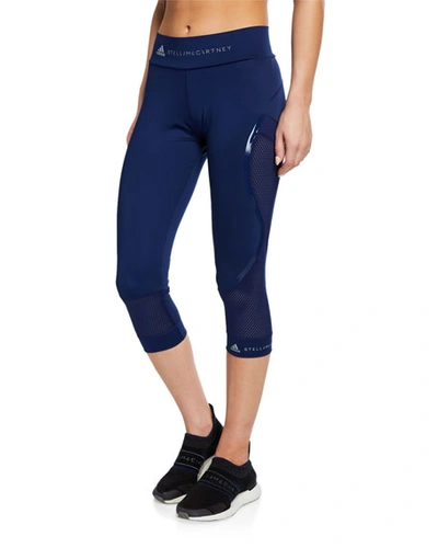 Adidas By Stella Mccartney P Essential 3/4 Running Tights In Dark Blue