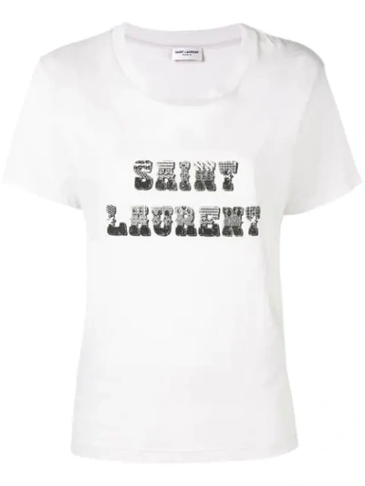 Saint Laurent Printed Cotton-jersey T-shirt In Ivory
