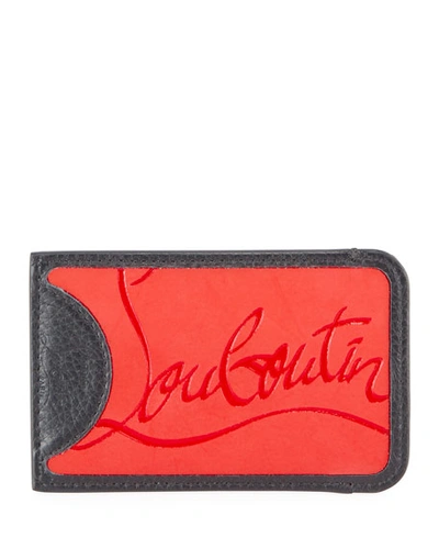 Christian Louboutin Men's Loubislide Sneakers Leather Card Case In Black
