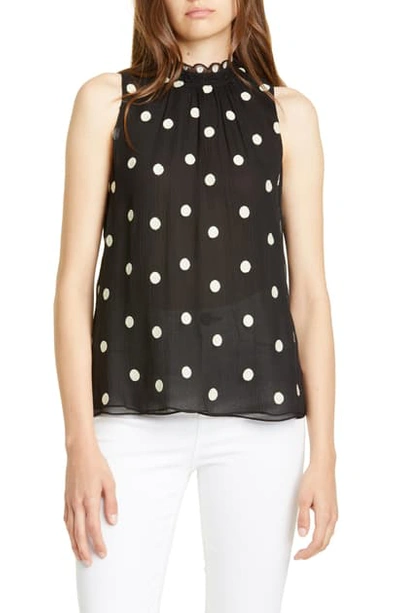 Rebecca Taylor Sleeveless Dot-embroidered Silk Blouse In Black