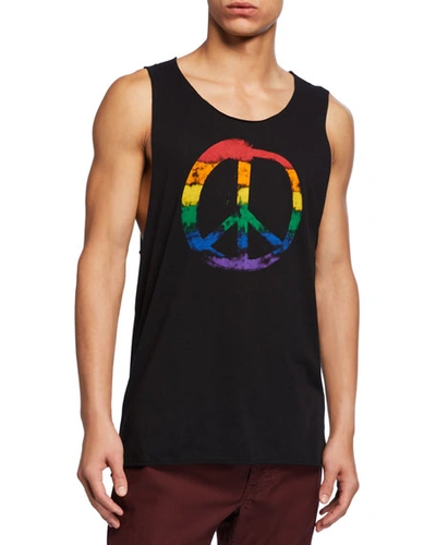 John Varvatos Men's Rainbow Peace Raw-edge Tank Top In Black