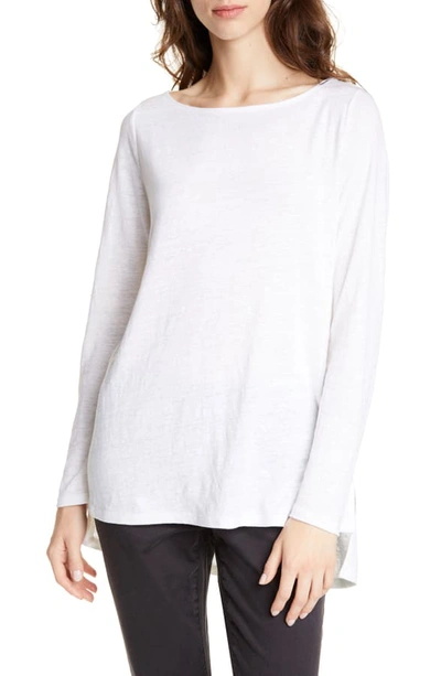 Eileen Fisher Bateau-neck Long-sleeve Organic Linen Top In White