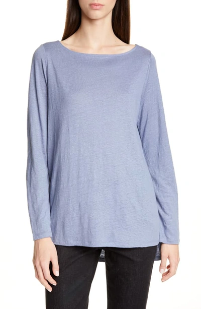 Eileen Fisher Bateau-neck Long-sleeve Organic Linen Top In Chambray