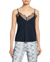 7 For All Mankind V-neck Camisole With Scallop Lace Trim In Navy