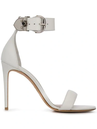 Alexander Mcqueen Jewelled Buckle Ankle Strap Leather Sandals In White