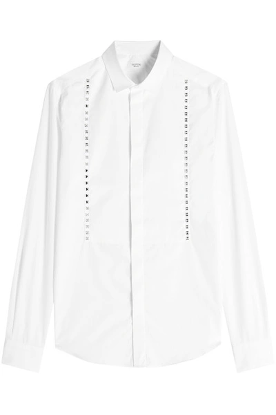 Valentino Embellished Cotton Button-down Shirt In White