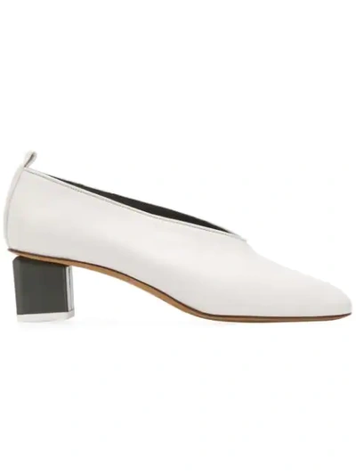 Gray Matters Mildred Block-heel Leather Pumps In White