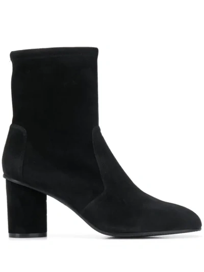 Stuart Weitzman 'margot' Cylinder Heel Stretch Suede Ankle Boots In Black