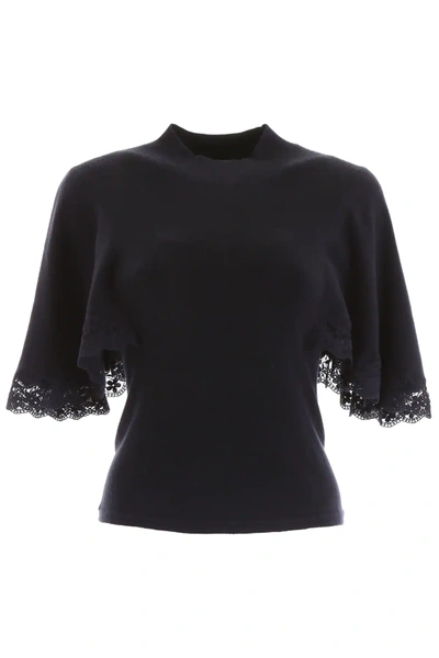 See By Chloé Knit Top With Cape Sleeves In Blue