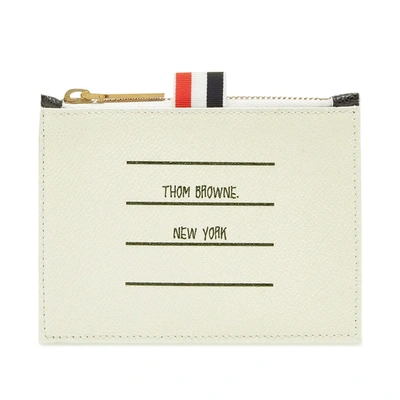 Thom Browne Label Print Small Pebble Grain Leather Wallet In White