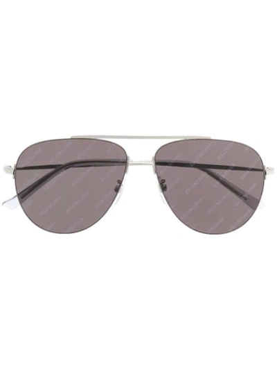 Balenciaga "invisible" Logo Print Metal Aviator Sunglasses In Black