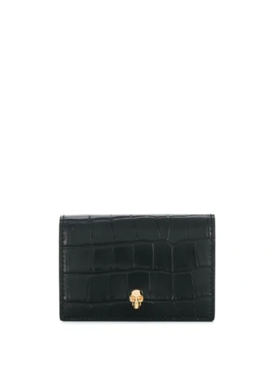 Alexander Mcqueen Crocodile-effect Leather Card Holder In Black