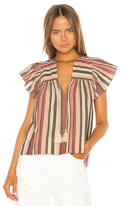 Ulla Johnson Amba Stripe Flutter Sleeve Blouse In Rosewood