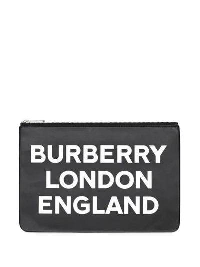 Burberry Logo Print Leather Zip Pouch In Black