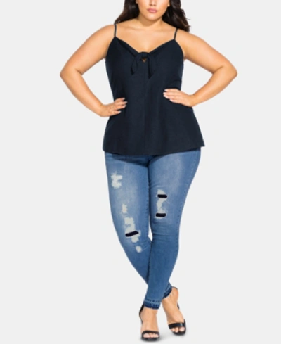 City Chic Trendy Plus Size Cheeky Bow Top In Black