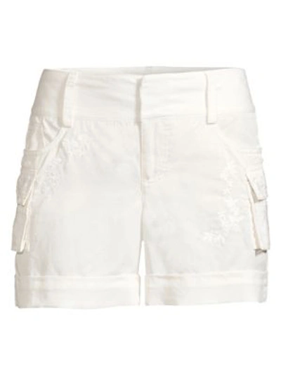 Alice And Olivia 'cady' Floral Embroidered Cargo Shorts In White