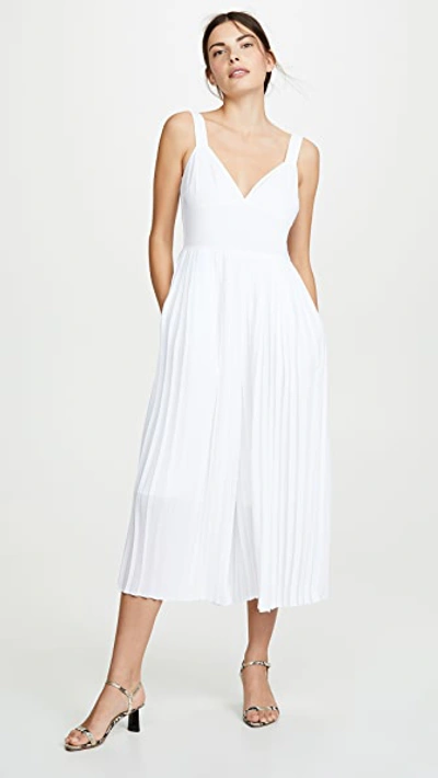 Vince V-neck Sleeveless Pleated Crop Jumpsuit In White