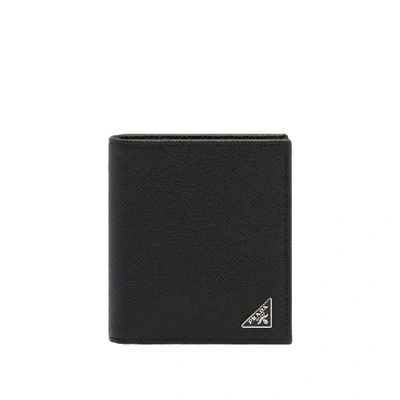 Prada Logo-plaque Saffiano Leather Bifold Wallet In Black
