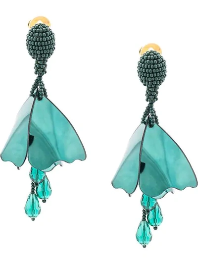 Oscar De La Renta 'large Impatiens' Petal Glass Crystal Drop Clip Earrings In Green