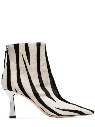 Wandler Lina Zebra-patterned Calf-hair Ankle Boots In White / Zebra