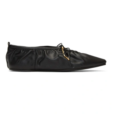Stella Mccartney Lace-up Ruched Faux Leather Flats In Black