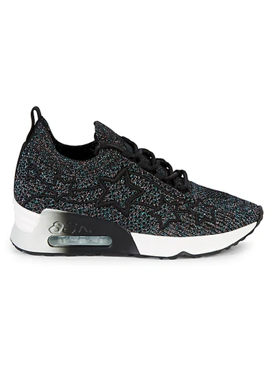 Ash 'lunatic Star' Appliqué Metallic Knit Sneakers In Black