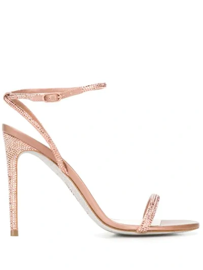 René Caovilla 'elastica 105' Ankle Strap Pvc Strass Satin Sandals In Pink