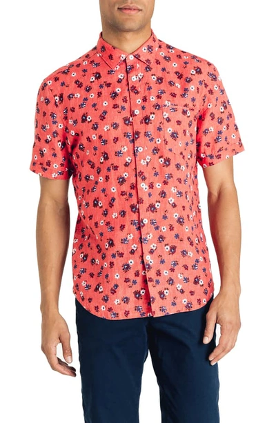 Good Man Brand Slim Fit Short Sleeve Aloha Floral Print Linen Shirt In Sorbet